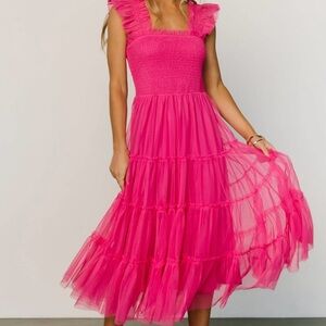 Baltic Born, Emma Smocked Tulle Dress in Hot Pink, size small.